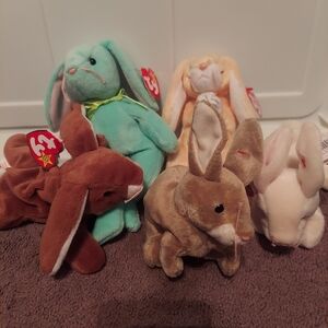 Lot Of 5 Beanie Bunnys, Ears, Nibbly, Grace, Nibbler And Hippity